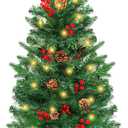 3 Ft Green Christmas Tree with Lights, Timer 8 Modes DIY 50 Warm White Lights Battery Operated Small Artifical Full Xmas Tree Pine Needles Cones Red Berry for Tabletop Home Indoor Holiday Party Decor