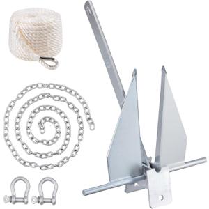 VEVOR Fluke Style Anchor Kit,Hot-Dipped Galvanized Steel Fluke Anchor with 7.9' Chain (13 lbs)