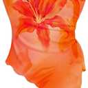 WDIRARA Women's Floral Mesh Strapless Side Ruched Tube Top Asymmetrical Hem Bandeau Crop Tops (Orange), Small