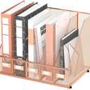 DALTACK Desk Organizers Metal Magazine File Holder with 5 Vertical Compartments Folder Storage Binder Organizer for Office Home School Organization, Rose Gold, Plus