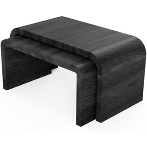Stead Curved Nesting Coffee Table Set of 2, Modern Wood Nesting Tables for Living Room, Space Saving Stackable Coffee Tables, Fully Assembled