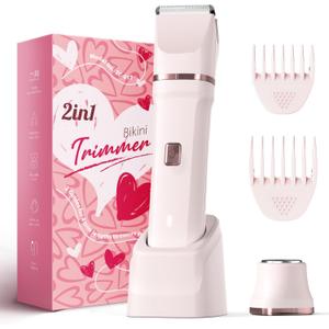 Bikini Trimmer for Women - Painless Electric Razors for Silk Skin, Cordless Body Shaver for Trip, Replaceable Lady Facial Razor, IPX7 Waterproof & Easy Cleaning, Ceramic Blade, Gifts for Women (Pink)