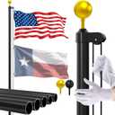 Ryzenthr 20 FT Flag Pole Kit for Outside, 14 Gauge Heavy Duty Flagpole Kit for Yard, Extra Thick Outdoor Flag Poles with 3x5 American Flag for Residential or Commercial (Black+Golden Sleek Ball Top, 2025 Upgraded Version)