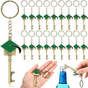 24 Pcs Graduation Party Favor for Guest 2025 Graduation Keychain Bronze Cap Bottle Opener Class of 2025 College Celebration Party Supplies(Green)