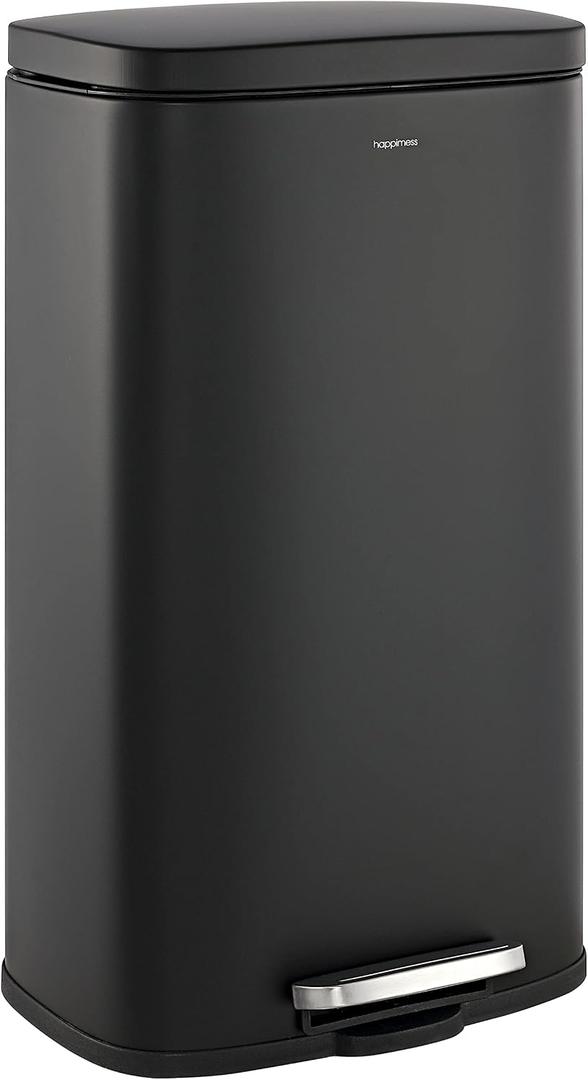 happimess HPM1011B Curtis 8-Gallon Step-Open Trash Can with Soft-Close Lid, Modern, Minimalistic, Fingerprint Proof for Home, Kitchen, Laundry Room, Office, Bedroom, Bathroom, Black