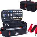 ALSLEA First Aid Bag Empty Large Medical Bag with Shoulder Strap 16x 9.5 x 7 Medicine Organizer Travel First Aid kit Emergency Supplies Storage Bag for Car, Home, Office, Outdoor (Black)