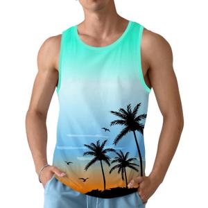 Mens Beach Tank Tops Sleeveless Shirts for Men Summer American Flag Print Graphic Mens Workout Gym Shirts Palm Tree Tops (M)