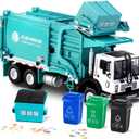 FUBARBAR Metal Garbage Truck Toy Model  1:43 Diecast Recycling Waste Transport Truck with Trash Bin, Pull Back Model Car Toy for Kids Boys (Blue)