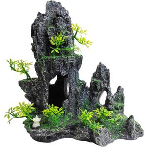 kathson Aquarium Mountain View Stone Resin Fish Tank Decoration Betta Hideout Caves Rockery Landscape Tree Aquarium Decorations Large Rock Hiding Cave Decor for Small Fish Shrimp Play Ornament (9.5L x 5.12W x 10.24H)