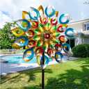 Yard Garden Wind Spinners with Stake - Large Outdoor Metal Wind Spinners, Lawn Yard Art Garden Decor (24" W x 84" H) (Multi-color 06)