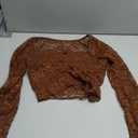 INFITTY Women's Lace Bell Sleeve Crop Tops V-Neck Long Sleeve Shirts Double Lined Slim Fit Blouses Outfits (Medium, Coffee)