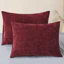 CaliTime Throw Pillow Covers Decorative 20 X 26 Inches Pack of 2 Cozy Chenille Standard Pillow Shams Cases for Couch Sofa Bed Living Room Home Burgundy