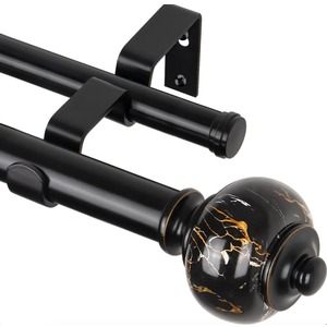 KAMANINA Bronze Double Curtain Rod 32-72 Inches, 1 Inch Telescoping Curtain Rods for Windows, Long Dual Curtain Rods with Marbled Finials
