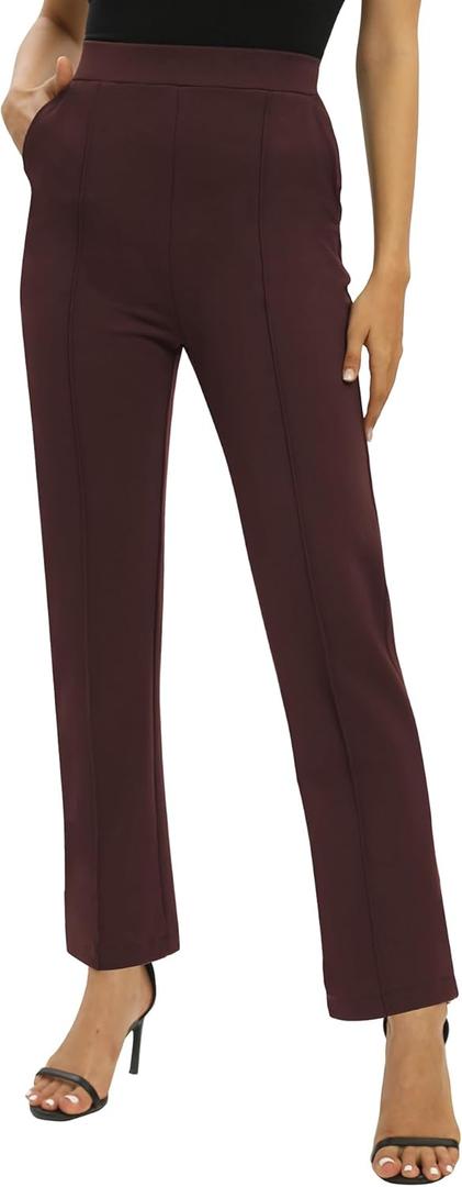 Women's Yoga Dress Pants Stretchy Casual Slacks Straight Leg Work Pants with Pockets (Medium, Coco)