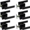 JO.KO Keyless Entry Door Lock, Square Door Lever for Bedroom, Passage Door Privacy Locking Interior/Exterior Entry Door Knob/Heavy Duty (6 Pack, Matte Black Keyless)