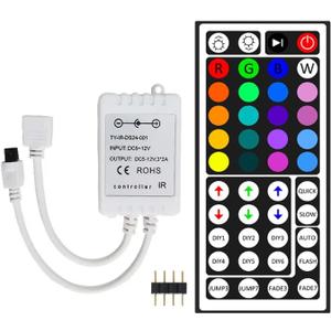 44 Key LED Strip Controller, Wireless Rectifier Control Box, IR Remote Controller, DC 12V 5A Power Supply Plug Adapter for 2835 3528 5050 RGB LED Strip Lights(2 Ports)