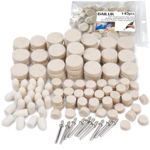 Felt Polishing Buffing Wheel 145Pcs Wool Felt Polishing Pad Wheel Professional Accessories, Point & Mandrel 1/8" Shank Kit for Dremel Rotary Tools