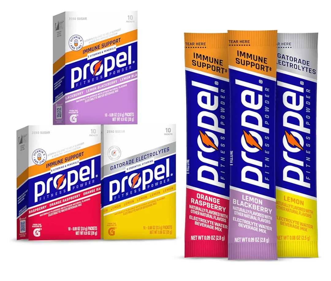 Propel Immune Support Electrolyte Enhanced Water Drink Mix Powder Packets, Variety Pack, 100% DV Vitamin C, Good source of Zinc, Zero Sugar Hydration with Electrolytes and Vitamins (30 Packets)