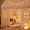 Tiny Land Play Tent with Padded Mat & LED Lights, Kids Tent, Playhouse for Kids, Indoor Bed Tent for Toddler, Toys for 3,4,5,6-Year-Old Girls, Neutral Color Play Room Furniture