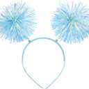 4 prs Tinsel Pom Pom Headband Fluffy Ball Hair Loop Blue Feathers Headwear for Costume Cosplay Party School Festivals Assorted Colors