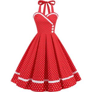Vintage Women 1950s Rockabilly Swing Dress Pinup 50s Retro Hepburn Style Halterneck A-Line Dresses (Medium)