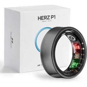 Herz P1 Smart Ring for Women & Men - (Size 6) 24/7 Health Metrics Fitness Ring, Tracks 20+ Biometrics, 6 Day Battery Life, Waterproof Stainless Steel, Free APP for iOS Android, No Subscription (Black)