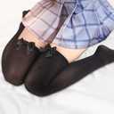 SATINIOR 4 Pack Silk Thigh High Stocking for Women Lace Silicone Socks Satin Bow Top Stocking (Black) Classic 