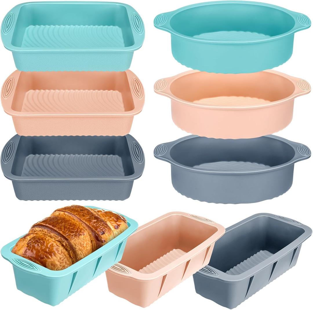 Baderke 9 Pack Silicone Baking tray Set Includes Silicone Round Cake Pan, Square Cake Pan and Bread Loaf Mold, Non Stick, Easy Release, Heat Resistant for Baking Cakes Brownies Cheesecakes