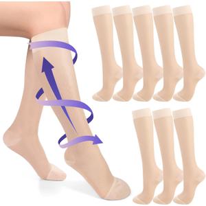 Tisancy 4 Pairs Mild Sheer Compression Socks for Women 8-15mmhg Nylon Light Support Hose Knee High Compression Stockings Graduated Compression Socks(L)
