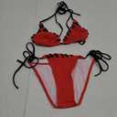 Women Two Piece Bikini Swimsuit Color Block Bathing Suits Halter Triangle String Bikini Sets (Small, Red Black)