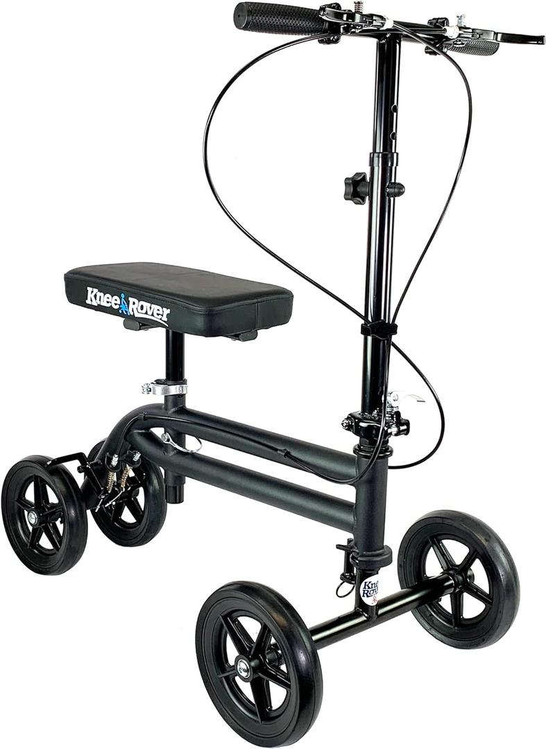 KneeRover Economy Knee Scooter Steerable Knee Walker for Adults for Foot Surgery, Broken Ankle, Foot Injuries - Foldable Knee Rover Scooter for Broken Foot Injured Leg Crutch with Dual Brakes (Black) (1 Count (Pack of 1))