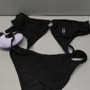 ZAFUL Women's Sexy Triangle Bikini Set O Ring Linked Two Piece Swimsuits Textured Ruched Cheeky Bathing Suit Black M