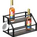 Coffee Syrup Rack Organizer, Syrup Bottle Holder Stand for Coffee Bar, 2-Tier 8 Bottles Storage Shelves for Syrup, Wine, Dressing for Kitchen Countertop, Grey