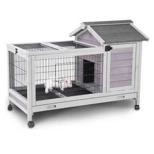 Aivituvin Wooden Rabbit Hutch with Removable Wire Floor Grid, Bunny Cage with Deeper Leakproof Tray 4 Wheels Include Rabbit hutch #07