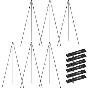 Nicpro Art Folding Easels for Display, 6 Pack 63 Inches Metal Floor Easel Stand Bulk Tripod Black Collapsible for Sign Artist Poster Wedding | with Carry Bag