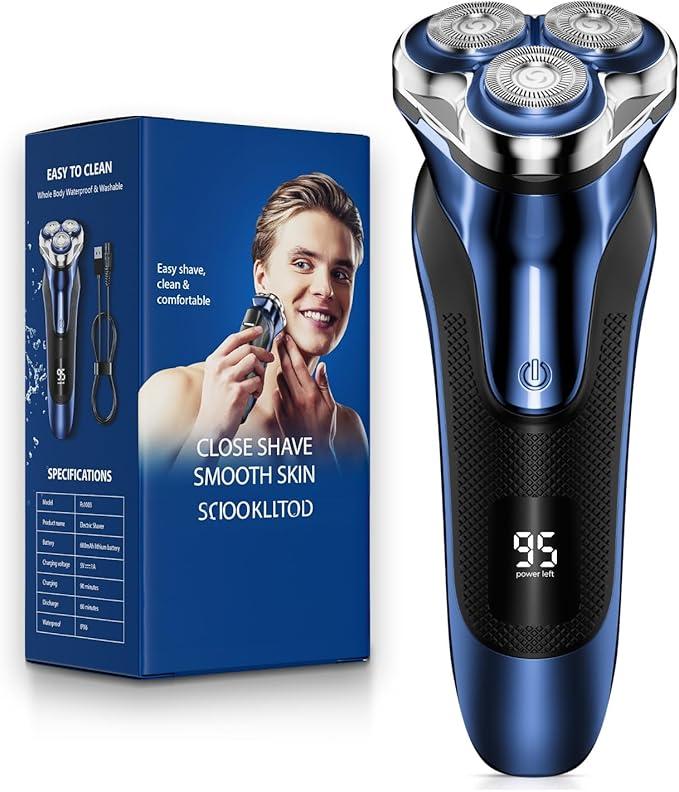 Electric Razor for Men, Electric Shaver for Men Face, Waterproof Wet Dry Rechargeable with Pop Up Trimmer Blue