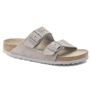 Birkenstock Men's Arizona Soft Footbed Slides, Stone Coin, Grey, 10-10.5 Women/8-8.5 Men