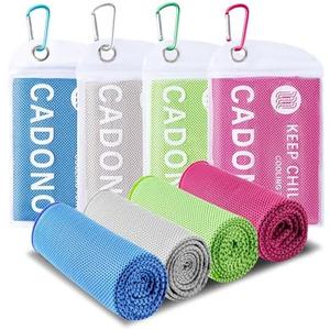 CADONO 4 Pack Cooling Towel (40"x12"), Soft Breathable Chilly Towel, Ice Towel, Microfiber Towel for Yoga, Sport, Running, Workout,Gym, Camping, Fitness, Workout & More Activities(Multicolor)