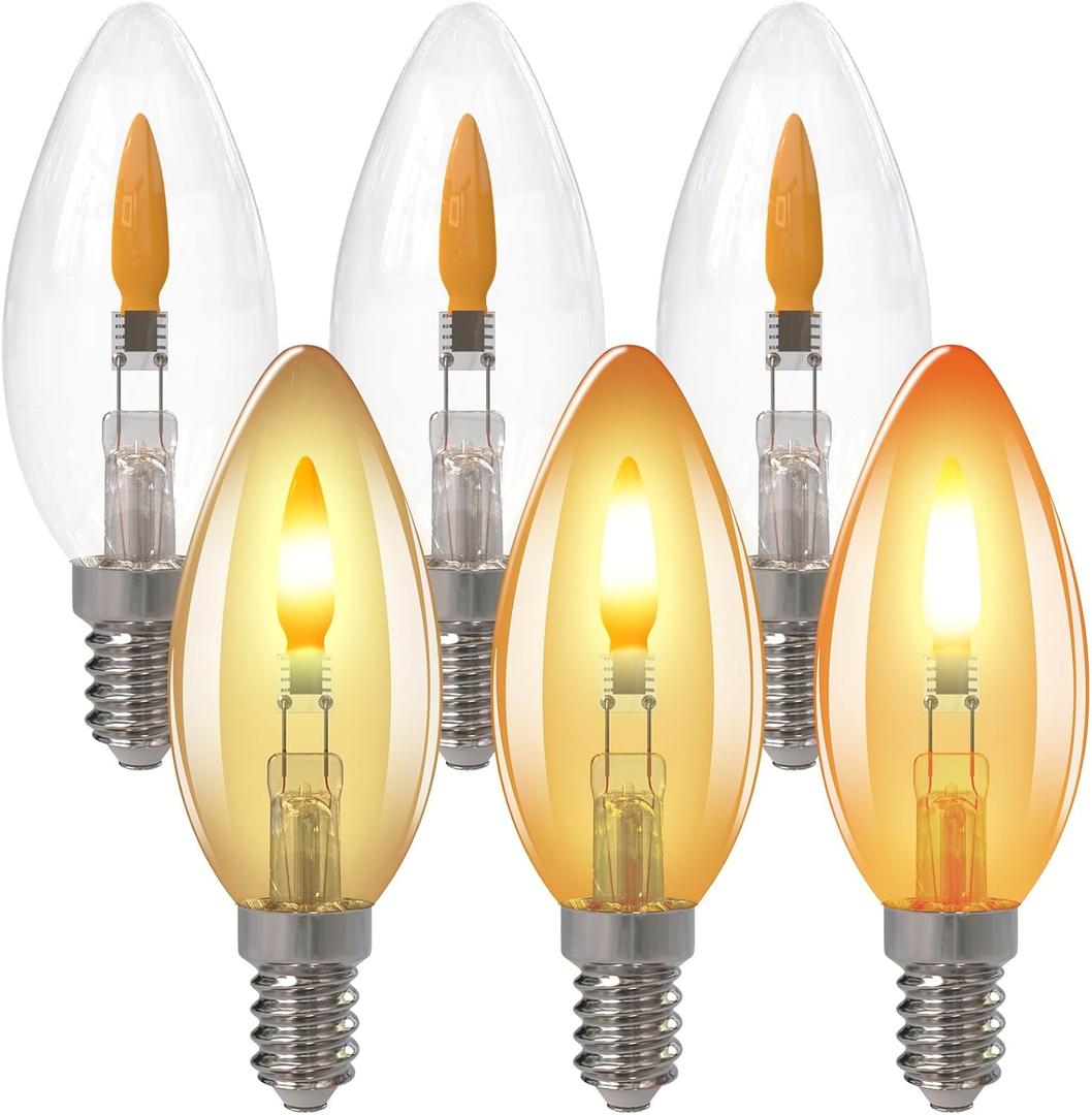 ORALUCE LED Flame Light Bulbs E12 Candelabra Base Outdoor/Indoor Flickering Flame Light Bulbs 2200k Amber Warm White B11 / C35 Fire Light Bulb for Chandelier Lamp (Non-dimmable) 6 Pack