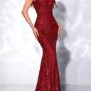 Madam Uniq Formal Dress Sequin Fishtail Sleeveless 1920s Gatsby Cocktail Prom Elegant Maxi Evening Gowns for Women (Red, M)