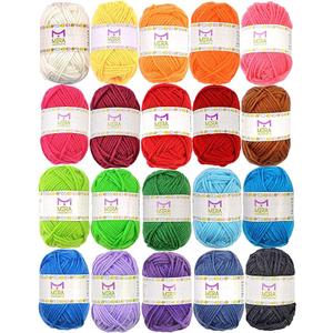 20 Acrylic Yarn Skeins - 438 Yards Multicolored Yarn in Total – Great Crochet and Knitting Starter Kit for Colorful Craft – Assorted Colors