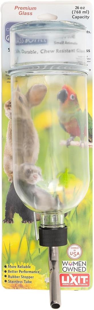 Lixit Chew Proof Flat Sided Water Bottles for Rabbits, Ferrets, Rats, Birds, Hamsters, Guinea Pigs, Chinchillas Gerbils and Other Small Animals - Made in USA (Clear, 6 Ounce)