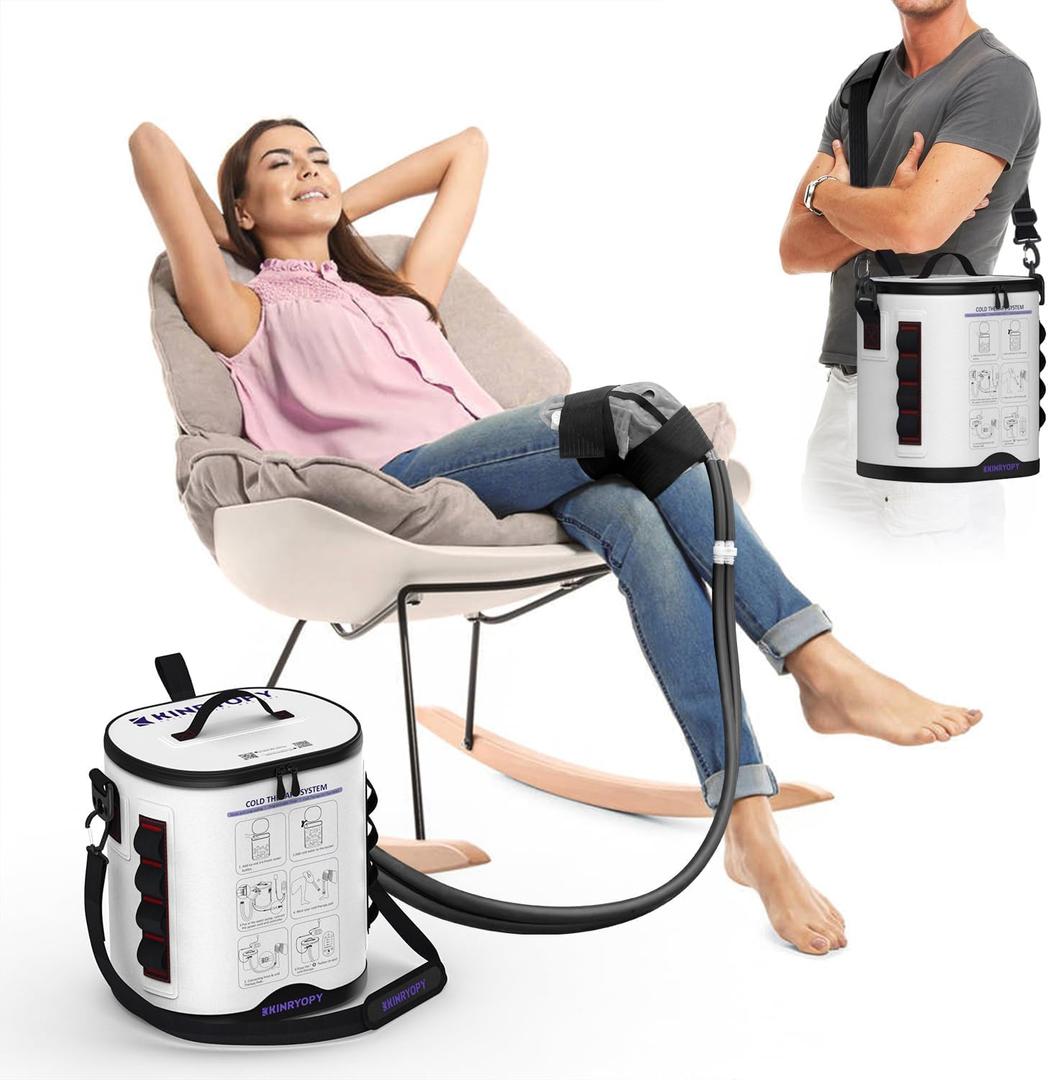 KINRYOPY Portable Cold Therapy Machine for Knee with Programmable Timer | Ice Machine for Knee After Surgery, Lightweight Replacement Recovery System, Cryotherapy Pain Relief w/Large Pad