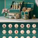 CoralHouse Makeup Organizer Green Large Vanity Organizer for Skincare, Lipsticks, Perfume & Brushes Countertop Cosmetic Storage Box for Women, Bathroom or Dresser.