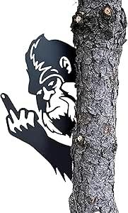 Vividhugy 2025 New Bigfoot Metal Art Showing Middle Finger: Bigfoot Sign Yard Decor Sneaky Sasquatch Statue Big Foot Flipping Off Tree Faces Decoration Decorative Signage Cutout Posters (M 15"×20")