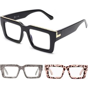 JM Oprah Style Reading Glasses for Women Men with Spring Hinge, Fashion Oversized Square Blue Light Blocking Readers 3 Pack 2.25