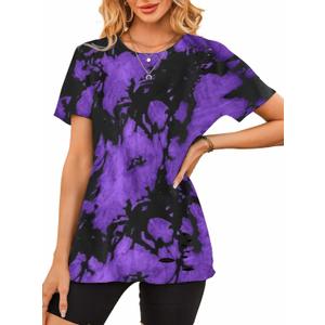 Avanova Women Distressed Short Sleeve Ripped T Shirts Crew Neck Tee Tops (Small, Black Purple)