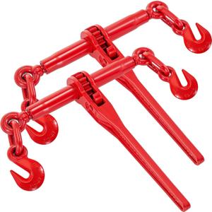VEVOR 9215LBS 3/8" – 1/2" Ratchet Binders 9,215 LBS Secure Working Load, G70 Hooks and Adjustable Length, for Grade 70-80 Chains, Tie Down, Hauling, Towing, 2-Pack, Red