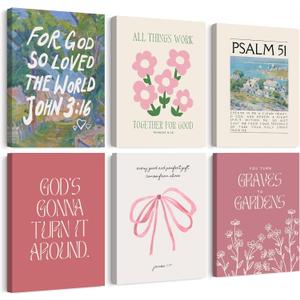 Christian Wall Art Coquette Aesthetic Decor Poster Pink Bow Canvas Wall Art Bible Verse Scripture Poster Religious Floral Prints Picture Christian Artwork for Living Room Bedroom 12x16x6 Ready to Hang