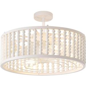 Ceiling Fans with Lights and Remote - Bulbs Included, Caged Fandelier with Handcrafted Beaded Dcor 19 inches Reversible Flat and Angled Ceiling Installation, White